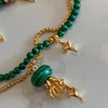 Choker Mode Polyvalent Laiton Placage Naturel Malachite Boucle D'oreille Collier Pour Femmes Fille Clavicule Chaîne Bijoux En Gros