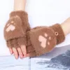 Fem fingrar handskar kvinnor flickor härliga vinter varma fingerlösa handskar flickor fluffy björn katt plysch tass klo halv finger handskar mettens gåvor 231118