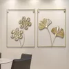 Decorative Figurines Nordic Golden Ginkgo Leaves Living Room Iron Art Wall Hanging Decor Decoration Creative Pendant Free Punch