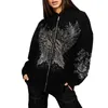 Dames hoodies dames vintage zwart baggy sweatshirt rhinestone grafische print zip omhoog hoodie herfst winter y2k retro jas jas streetwear