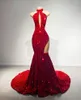 Vestidos de festa Long Red Prom 2023 Sexy amostra real de pescoço alto lantejoulas de lantejoulas pretas Garotas Mermaid Gala Vestidos formais