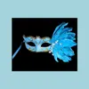 Party Masks Colored Ding Feather Gem Pearl Mask Fashion Women Halloween Mardi Gras Carnival Easter Christmas Costume Drop Delivery H Dhrpg