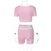 Dwuczęściowe spodnie Kobiety Ustaw damskie strój 2023 Summer O Neck Ship Crop Top i krótkie sportowe fitness Joga Pink TrackSuits Streetwear 230418