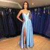 Party Dresses Evening Dresses Light Sky Blue Satin Dresses Long Cross Back Formal Women's Evening Dresses Autumn