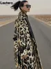 Women's Jackets Lautaro Winter Long Leopard Print Warm Fluffy Faux Fur Trench Coat for Women Sleeve Double Breasted European Fashion 231118
