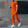 Mens Tracksuits Herrbyxor Tracksuit 2 Piece Set 3D Printed K Solid Color Short Hleeve T Shirtlong Pants Street Clothes Mane Clothing 230419