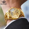 Wristwatches OUPINKE Men Watches Gold Skeleton Automatic Mechanical Wristwatch For Men Luxury Sapphire Crystal Stainless Steel Montre Homme 230419