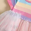 Girl Dresses Toddler Girls Summer Dress Striped Mesh Patchwork Round Neck Short Sleeve For Kids 18 Months To 6 Years