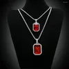 Chains Hip Hop Silver Color Choker Necklace Set Iced Out Bling Red Blue Black Green Square Crystal Cz Stone Pendant Box Chain Jewlery