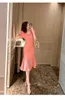 Casual Kleider Französisch Elegante Midi für Frauen Süße Qualität Rosa Jacquard Garn Gedruckt Wrap Hüfte Fischschwanz Lange Robe Feminine Party host Vestidos 2024