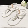 Sandalias Comemore para mujer, zapatos de verano 2023, sandalias planas con perlas para mujer, sandalias cómodas con cuentas para la playa, dulce informal, blanco, negro, 43