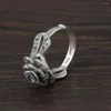 Cluster Rings FNJ 925 Silver Rose Flower Ring Marcasite Original S925 Sterling Thai For Women smycken justerbar storlek