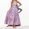 Robes décontractées Mode Femmes Robe d'été sans bretelles Dames Femme Femme Floral Imprimé Party Boho Beach Longue Maxi avec ceinture