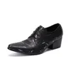 Zapatos de cuero a la moda para hombre, zapatos de traje de vestir de negocios de tacón alto, zapatos de hombre de marca Bullock, zapatos de boda con cordones negros de cuero genuino para hombre