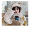 Beanie/Skull Caps Little Bear Hat Scarf Women's Autumn and Winter Versatile Cute Warm Hooded Plush Three Piece Set 231118