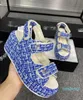 Women Ladies plaid tweed Dad Sandals Summer Designer Sandles Shoes Platform Flats High Heel 7.5cm Wedge Diamond Buckle C Sandal Slip On Ankle Strap Beach Flip Flo