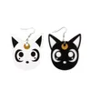 Boucles d'oreilles pendantes dessin animé mignon chaton noir et blanc, géométrie personnelle, petit Animal drôle pour femmes, bijoux cadeau de fête