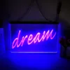 Dream Néon sinal de parede de parede LED decoração de parede iluminada no néon sinalizador quarto bar festa de natal casamento