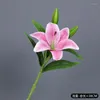 Decorative Flowers 5 Branches Artificial Pink Lily Wedding Party Bouquet DIY Simulation Basket Plants