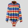 Men's T Shirts Fashion Colorful Striped Romper Tees INCERUN Long Sleeve Turtleneck Bodysuit T-Shirts Man Fitness Sexy Jumpsuit S-5XL