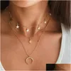 Pendant Necklaces Fashion Retro Layered Gold And Sier Necklace Personalized Chain Moon Map Choker For Women Drop Delivery Jewelry Pen Dhcgj