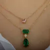 Designer Sier Plus Genuine Earth Mines & Pear Cut Zambian Emerald Diamond Necklace Solid 14 K Gold