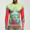 T-shirts pour hommes Chemise de printemps pour hommes Change Colar Patchwork Fitness Vêtements d'entraînement Gym Serré Slim Manches longues Sexy Rayé Élastique T-shirts