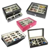 Jewelry Pouches PU Glasses Storage Display Box Watch Organizer With Transparent Glass Cover Built In Flannelette Hardware Lock