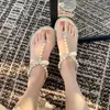 Sandalen Comemore Damen 2023 Sommerschuhe flach weiblich Perle Sandale bequem String Perle Strand süß lässig weiß schwarz 43