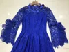 Hollow Out Designer Designer Flear Mleeves Temperament A-line spódnica z paskiem i szczupłą koronkową sukienką dla kobiet