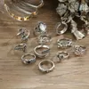 Bröllopsringar midi -ring sets antik silverfärg elefant blomma blad ögon kristall knog för kvinnor finger smycken tillbehör 11 st