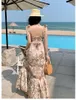 Sıradan Elbiseler Yağlı Boya Basılı Kadın Giysileri Yaz Omuz Dantel Up Spagetti Kayış Plaj Tatil Yüksek Bel Kolsuz