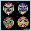 Máscaras de festa máscara máscara de pequim Ópera plástica facial de flancelamento de estilo chinês design de rosto de face aleatoriamente traje de cosplay deli dhw4t