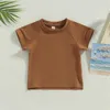 TシャツサマーファッションキッズガールズソリッドTシャツティーティートシャブコットンボーイズトップ6M-4Y P230419の衣服