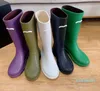 Luxurys designer square toe women rainthick heel thick sole Long boots fashionmen women rubber boots new waterproof and anti slip high tube rain shoes