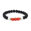 STRAND TIBETIAN OM MANI PADme Hum gesneden Obsidian kralen Charm Bracelet Lava Matte steenarmbanden voor mannen en vrouwen Gift Groothandel