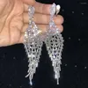 Backs Earrings Long Tassel Clip On Rhinestone Chandelier Boho Fringe Chain Earring For Wedding Bridal Party Jewelry