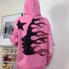 Men's Hoodies Sweatshirts American Vintage Pink Men Women Loose Casual Graffiti Flame Printed Hooded 231118