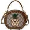 Сумка СКИДКА 32% Дизайнерская сумка Гонконг OEM Натуральная кожа Женская новая мода в этом году Вышивка ананаса Маленькая круглая универсальная сумка на одно плечо с диагональю