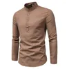 Camisas de vestido masculinas outono de inverno de linho de algodão masculino colarinho casual colarinho de manga longa para homens