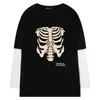 Men's T Shirts Hip Hop Skeleton Bone Graphic Print Shirt Men Women Vintage Gothic Unisex Oversized Streetwear False Two Pieces T-shirt Tops