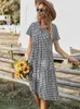 Sukienki swobodne panie vintage boho letnia sukienka kobiety midi swobodne luźne wakacje w kratę koszulę na plaży sukienkę sundress żeńska szata vestidos 230419