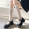 5 PC -strumpor Hosiery Japanese Lolita Lace Knee High Socks Womens Sweet Love Heart Striped Jacquard Mönstrade strumpor ihåliga ut Sheer Mesh Kawaii Z0419