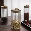 Storage Bottles Kitchen Organizer Jars Tea Coffee Beans Wood Lid Glass Keep Fresh Container