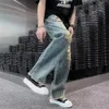 Męskie dżinsy streetwear zgrywanie jean femme workowaty denim dla mężczyzn mężczyzna dorywczo spodnie szerokie nogawki dżinsy męskie spodnie męskie pantalon 230419