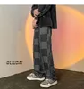 Men's Pants 2023 Summer Fashion Checkerboard Jeans Men's Korean Style Straight Wide Leg Retro Loose Trousers Boutique Clothing