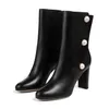 Fashion Luxury Women Ankle Boots BRINA 85 Pumps Boot Black White Round Head Leather Gold Ring Pearl Buckles Embellished Italy Coarse Heel Ankles Short Booties EU 35-43