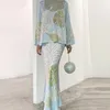 Two Piece Dress Vintage Elegant Printed Outfits Commute Lady Oneck Batwing Sleeve Blouse Top Long Skirts Suit 2023 2Pc Dresses Sets 230419