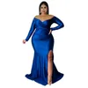 Plus Size Dresses Women's Sexy V-Neck Maxi Elegant Party Nightclub Mermaid Dress Lady Solid Split Floor Long Evening