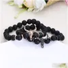 Beaded Women Jewelry Bracelet Strands Punk Cz Bl Head Skl Men Fashion 8Mm Lava Stone Beads Charm Bracelets Bangles Rame Gift Drop Del Dhdms